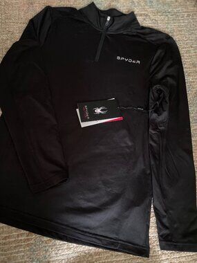 Spyder Active Men's Black 1/4 Zip Athletic Shirt Quick Dry Layer Medium NWT